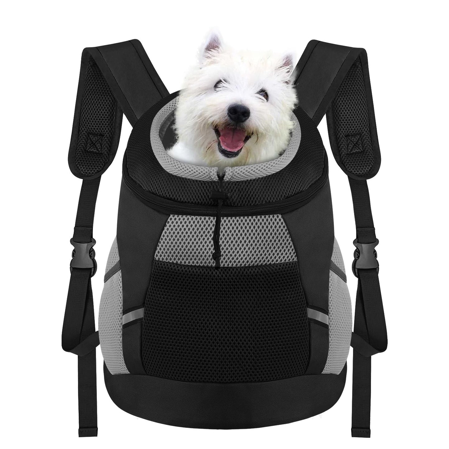 SMONT Dog Backpack Carrier Pet Lightweight Dog Carrier Backpack Small Dog Front Backpack Breathable Dog Carriers for Small Dogs with Safety Belt for Outdoor Hiking Travel Use M (7-14 lbs) Black