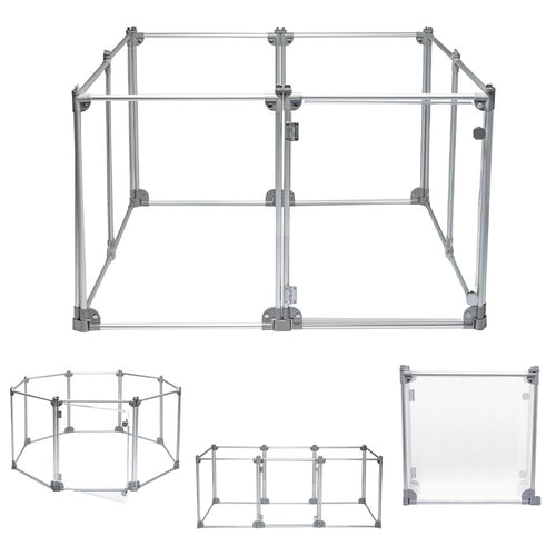 Front Row Foldable Dog Playpen Pen Durable Indoor Outdoor Portable Crate Kennel Safe Accessories for Puppy Cat Bunny Pet for Play/Rest Clear Transparent Panels and Aluminum Rods (Silver 8-Panel)