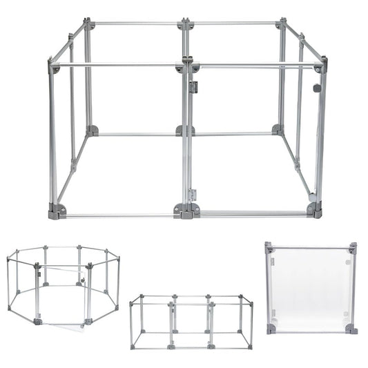 Front Row Foldable Dog Playpen Pen Durable Indoor Outdoor Portable Crate Kennel Safe Accessories for Puppy Cat Bunny Pet for Play/Rest Clear Transparent Panels and Aluminum Rods (Silver 8-Panel)