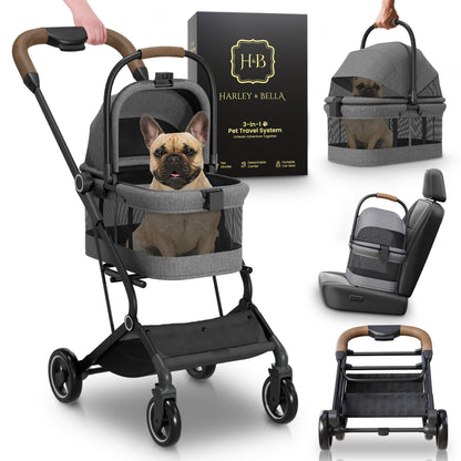 3 in 1 Collapsible Dog Strollers Detachable Carrier Car Seat Cat Stroller - 8" Rear Wheels - Phone/Cup Holder - Pet Stroller for Small Dogs Dog Stroller for Small Dogs 10 Lbs Dog Cart