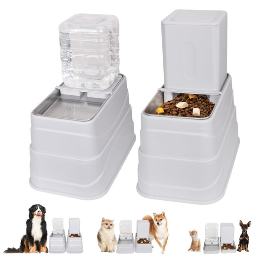 GOYJOY Cat Feeder and Water Dispenser Set(4L) 3 Height Adjustable Raised Automatic Dog Feeder and Dog Water Dispenser for Dogs Cats Petswith 2 Stainless Steel Bowls Non-Slip Bottom Large Capacity