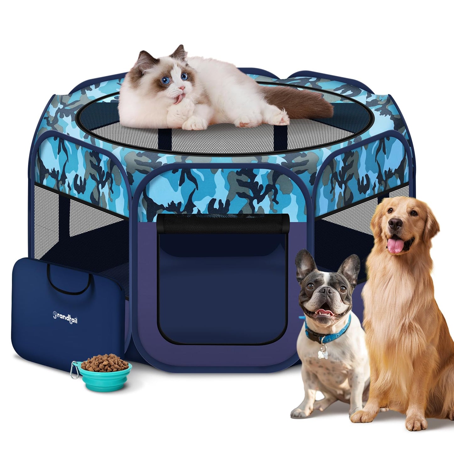 Dog Playpen Pet Playpen Portable Cat Playpen Pop Up Foldable Puppy Playpen Exercise Kennel Tent with Carry Case Collapsible BowlWater-Resistant Shade Cover for Indoor Outdoor Travel (Extra Large)
