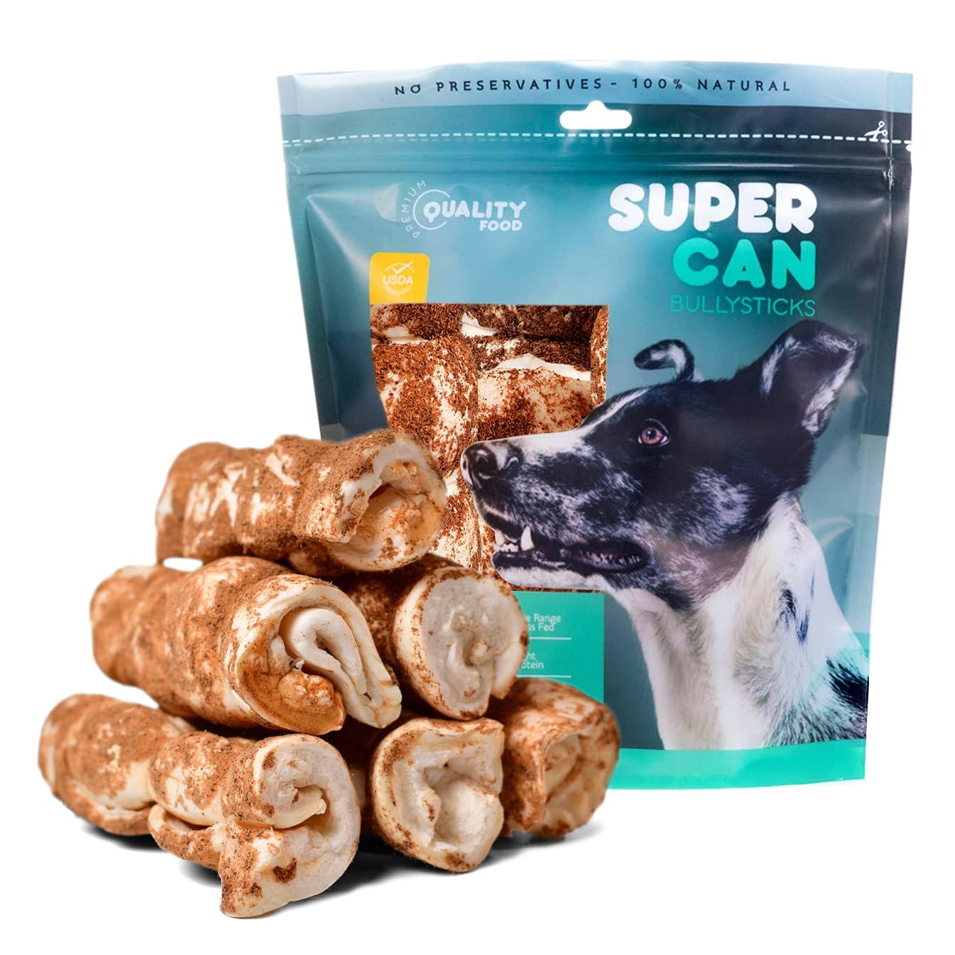 SUPER CAN BULLYSTICKS Supercan Bully Sticks Beef Cheek Rolls for Dogs 10-12 Extra Large (3 Count) | 100% Grass Fed Beef | Rawhide Free Long Lasting Chews | Immune Boosting Dog Bones