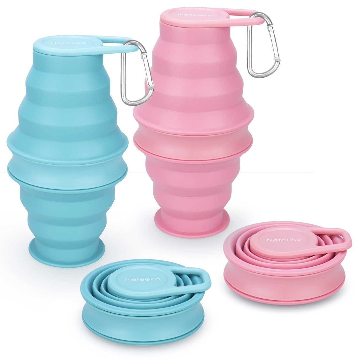Nefeeko Collapsible Water Bottle2 Pack 17oz Reuseable BPA Free Silicone Foldable Water Bottles for Travel Gym Camping Hiking Portable Leak Proof Sports Water Bottle with Carabiner