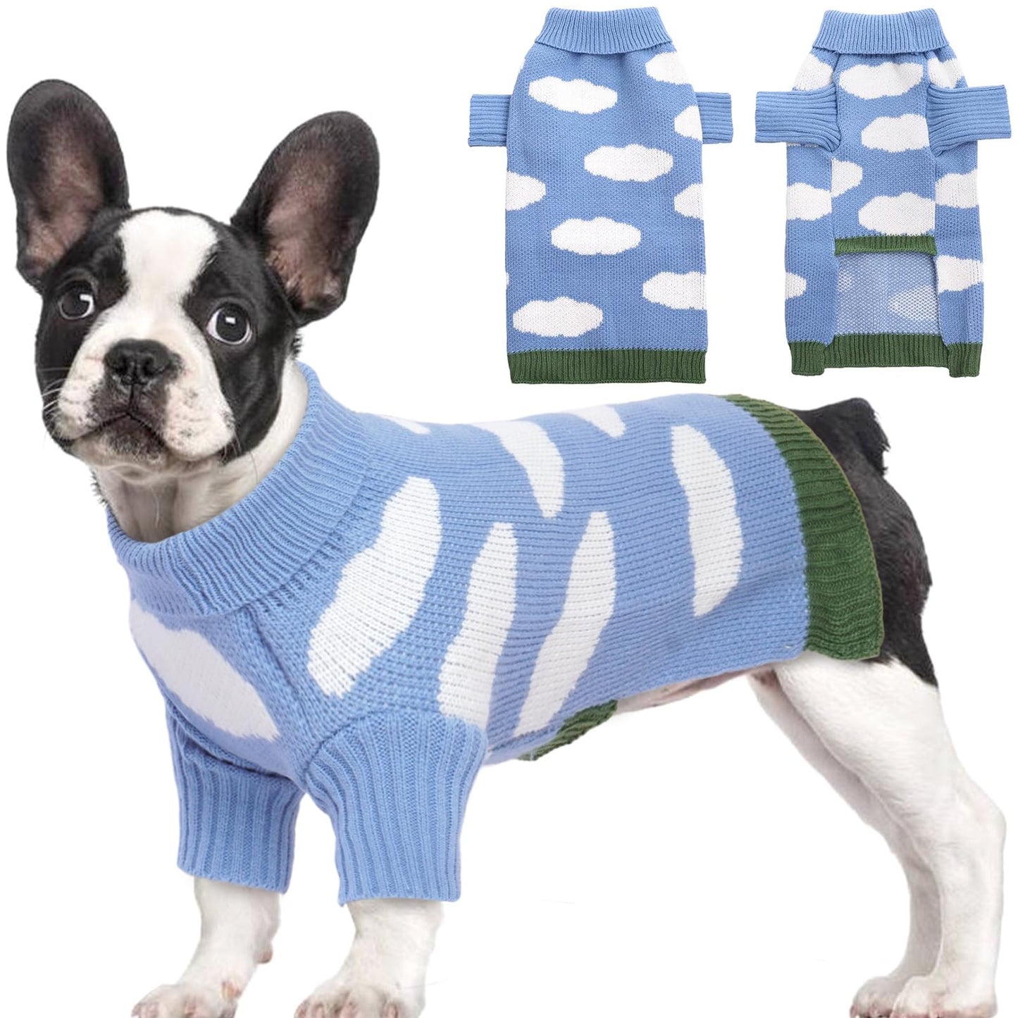 Dog Sweater Dog Sweaters for Medium Dogs Girl Boy Pullover Puppy Sweater Dog Clothes Medium Sized Dog Knitwear Outfit Dog Winter Clothes with Blue Sky White Clouds Pattern for Dachshund Bulldog