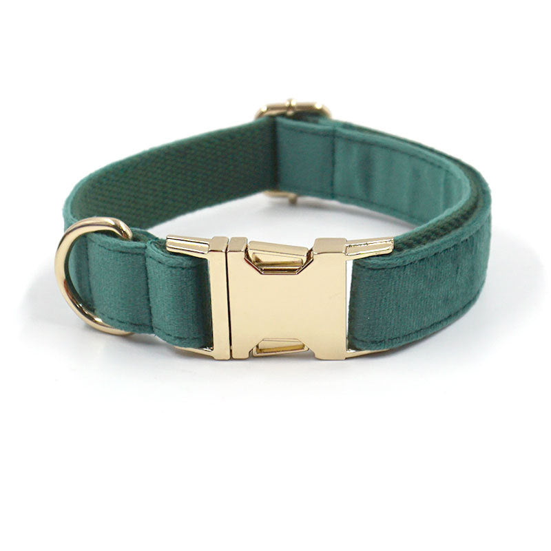 Green Velvet Dog Collar and Leash Set