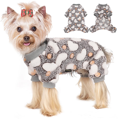 Small Dog Pajamas Dog Sweater Pet Dog Pajamass Jammies Dog Clothes for Small Dogs Female Male Winter Doggie Pjs Doggy Puppy Pajamas for Small Dogs Girl (Grey Small
