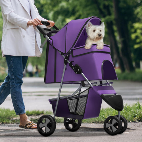 Pet Stroller for Small Dogs 10 lbs Dog Stroller for Medium Dogs 30 lbs Cat Strollers for 2 Cats 3 Wheels Foldable Jogger Puppy Stroller with Storage Basket and Cup Holder Purple