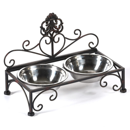 Elevated Dog Bowls for Small Dogs Metal Raised Dog Bowl Cat Dish Stand with Double Stainless Steel Pet Feeder for Food and Water Lifted Cats Bowl with Stand Elevated Pets Bowl Holder - Height 3.54"