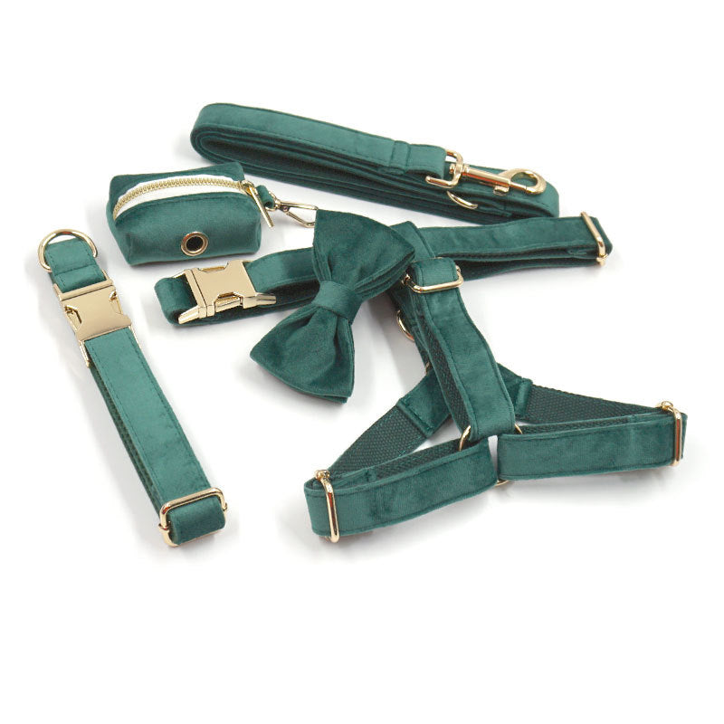 Green Velvet Dog Collar and Leash Set