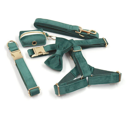 Green Velvet Dog Collar and Leash Set