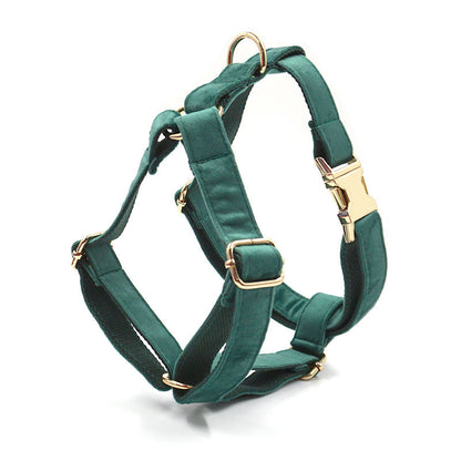 Green Velvet Dog Collar and Leash Set