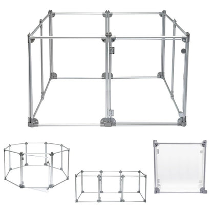 Front Row Foldable Dog Playpen Pen Durable Indoor Outdoor Portable Crate Kennel Safe Accessories for Puppy Cat Bunny Pet for Play/Rest Clear Transparent Panels and Aluminum Rods (Silver 8-Panel)