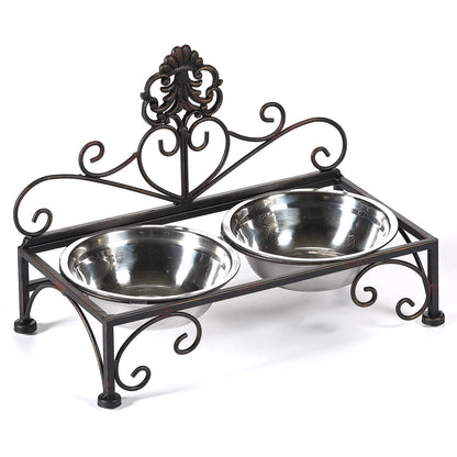 Elevated Dog Bowls for Small Dogs Metal Raised Dog Bowl Cat Dish Stand with Double Stainless Steel Pet Feeder for Food and Water Lifted Cats Bowl with Stand Elevated Pets Bowl Holder - Height 3.54"