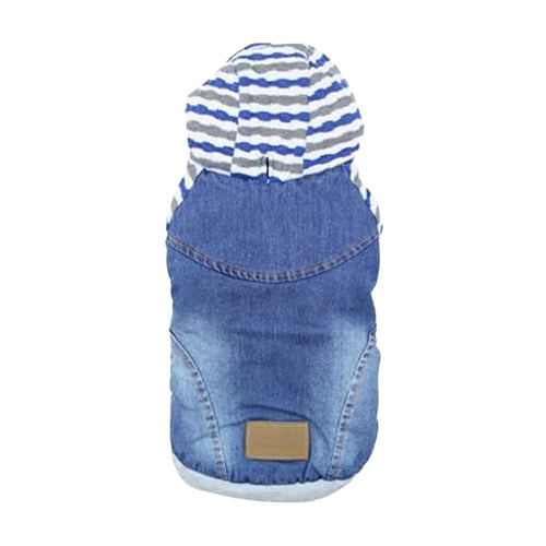 Parisian Pet Basic Dog Hoodie – Lightweight Denim Striped Hoodie - Dog Sweatshirt – Pullover Hoodies for Dogs with Leash Hole and Pockets – Blue Cotton Dog Clothes for Medium Dogs - M