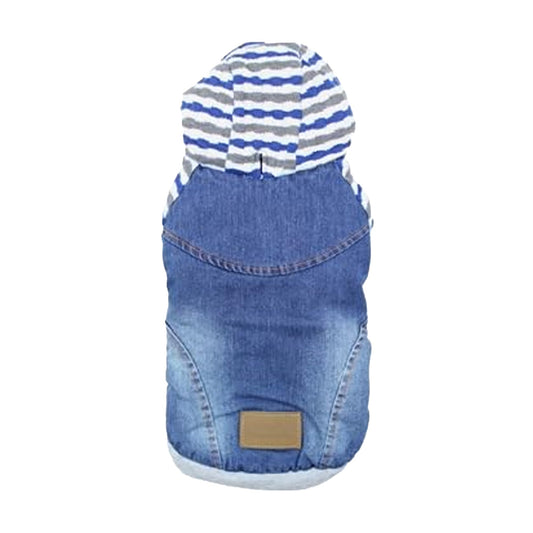 Parisian Pet Basic Dog Hoodie – Lightweight Denim Striped Hoodie - Dog Sweatshirt – Pullover Hoodies for Dogs with Leash Hole and Pockets – Blue Cotton Dog Clothes for Medium Dogs - M