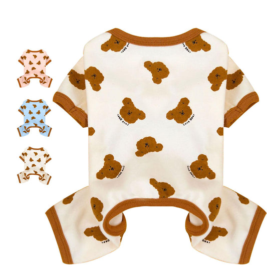 Dog Pajamas Small Sized Dog Onesie Clothes Soft Stretchy Puppy Pajamas for Small Dogs Cats Girl Pet Costume Cute Bear Printed Dog Pjs Outifts French Bulldog Chihuahua Doggie Clothing