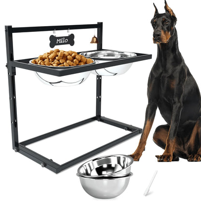 SHAINFUN Elevated Dog Feeder for Large Breeds Adjustable Height Raised Dog Bowl Stand with 3000ML Stainless Steel Bowls