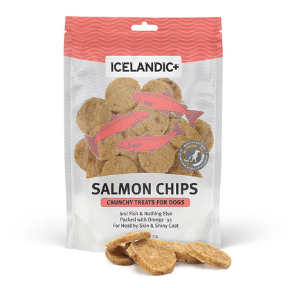 Icelandic+ Fish Chips: Salmon 2.5oz - Dog Treats for Medium-Large Dogs Natural 2 Ingredient Air-Dried Crunchy Treats