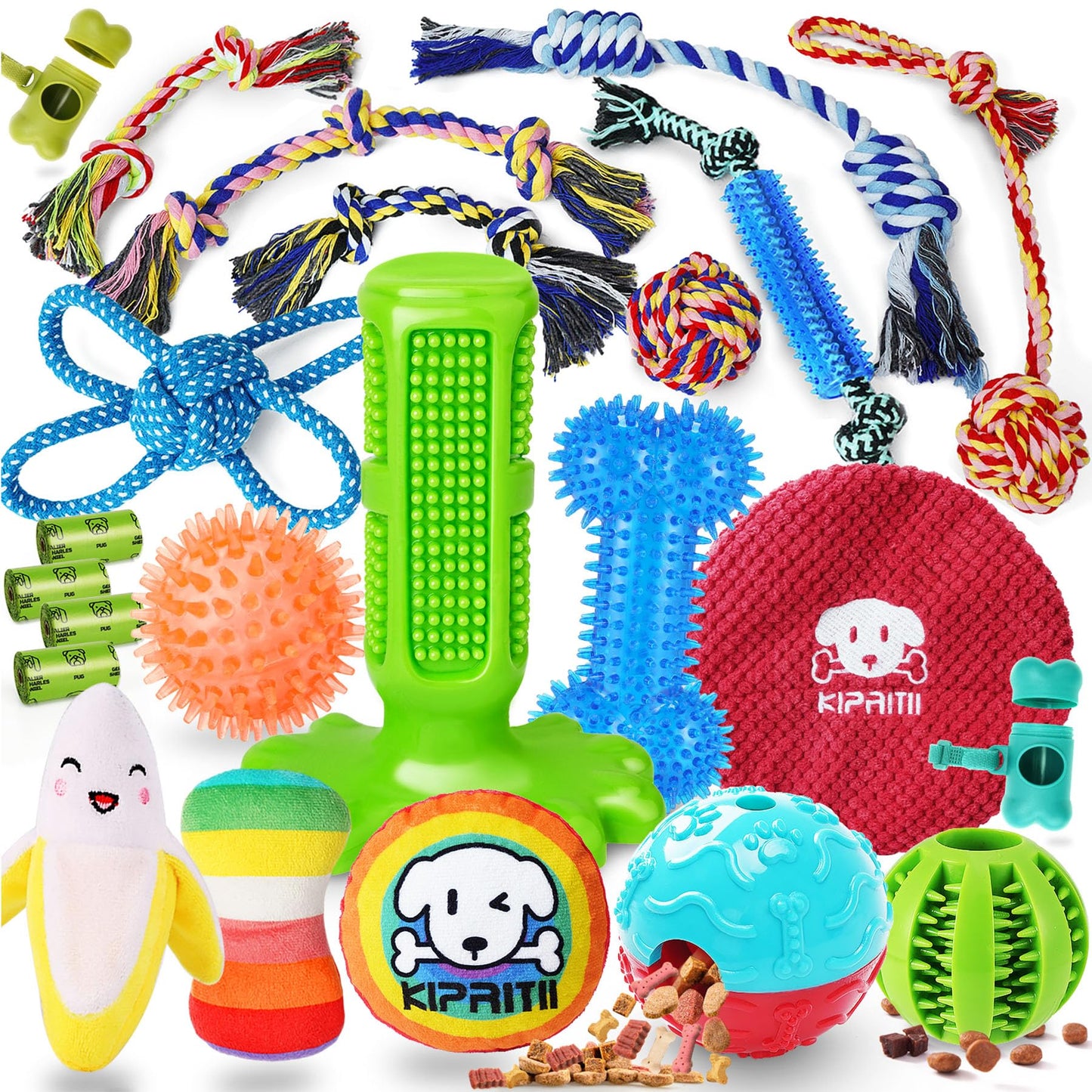 KIPRITII 23 Pack Dog Toys for Puppy Teething Assorted Puppy Chew Toys for Boredom with Rope Toys Treat Balls and Dog Squeaky Toy for Puppy & Small Dogs