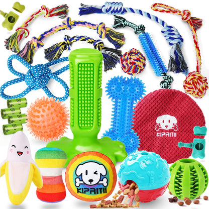 KIPRITII 23 Pack Dog Toys for Puppy Teething Assorted Puppy Chew Toys for Boredom with Rope Toys Treat Balls and Dog Squeaky Toy for Puppy & Small Dogs