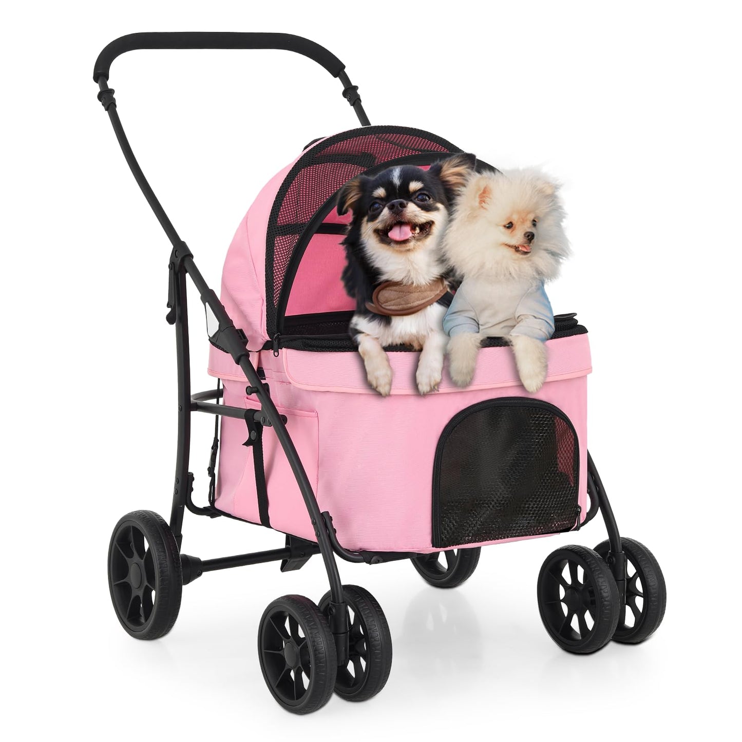 MoNiBloom Pet Stroller for Large Dogs up to 45lbs 4-Wheels Folding Dog Stroller with 3 Entrances Pet Wagon Travel Carrier Joggingn Stroller
