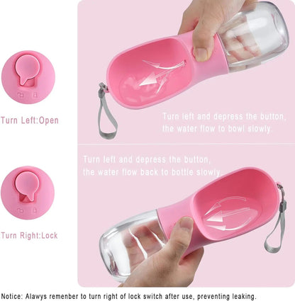 Dog Water & Food Bottle Portable 2in1 Dispenser Filter Leak Proof Travel Hiking