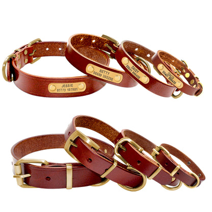 Custom Leather Dog Collars with Engraved ID Tags