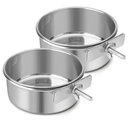 Reshiho Dog Bowl Stainless Steel Dog Bowls Pet Hanging Food Water Bowl Cage Feeding Cup Feeder for Dogs Cats Rabbits Birds Small Animal (Medium (2pcs)