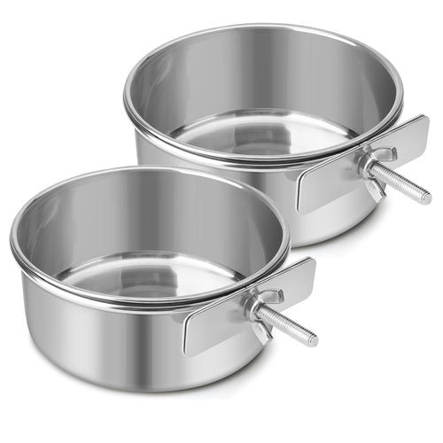 Reshiho Dog Bowl Stainless Steel Dog Bowls Pet Hanging Food Water Bowl Cage Feeding Cup Feeder for Dogs Cats Rabbits Birds Small Animal (Medium (2pcs)