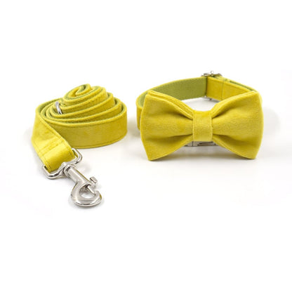 Elegant Yellow and Green Velvet Dog Collar Set