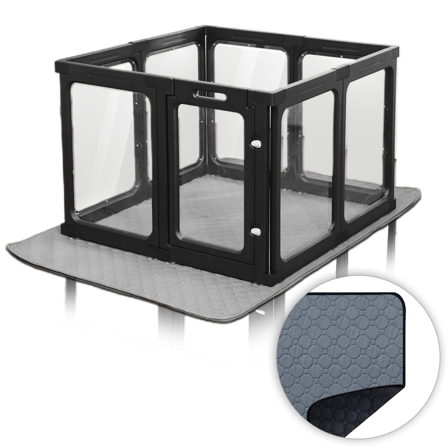 Qoility Clear Acrylic Dog Playpen 8-Panel Pet Playpen with Door Puppy Playpen Indoor Clear Dog Play Pen Easy Install Black