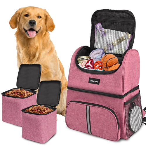 Txinrbaod Dog Travel Bag Dog Backpack For Supplies With Food Container Bag for Hiking Overnight Camping Trip Pink