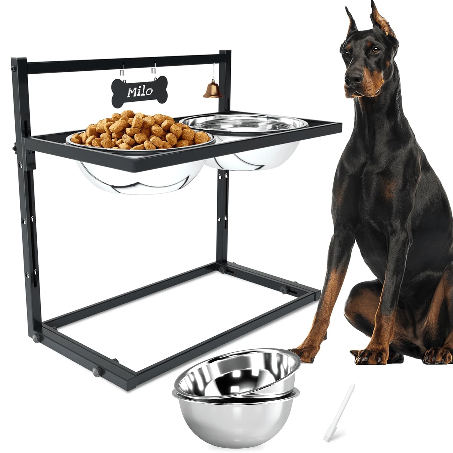 SHAINFUN Elevated Dog Feeder for Large Breeds Adjustable Height Raised Dog Bowl Stand with 3000ML Stainless Steel Bowls