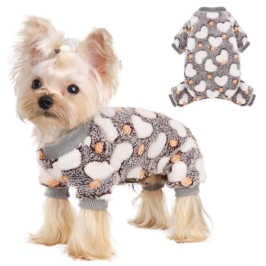 Sebaoyu Dog Sweater for Small Dog Fleece Dog Pajamas Girl Boy Warm Love Pet Clothes Puppy Sweater Winter Cute Tiny Dog Clothes Outfit Dog Pjs 4 Legs Puppy Jumpsuit for Yorkie Cat（GrayXXX-Small）