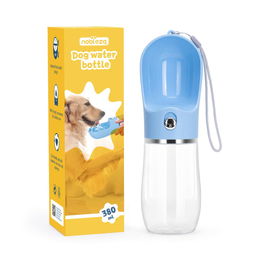 Nobleza Dog Water Bottle Leak Proof Portable Pet Water Bottle Dispenser BPA-Free Puppy Water Bottle for Outdoor Walking Hiking Travel Food Grade Plastic (12.8oz Blue)