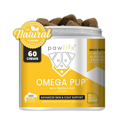 Pawlife Dog Fish Oil Supplements - 60 Omega 3 Fish Oil Dog Vitamins Veterinarian Formulated Itching Relief for Dogs Natural Omega 3 Fish Oil for Dogs Dog Skin and Coat Supplement (Salmon Flavor)