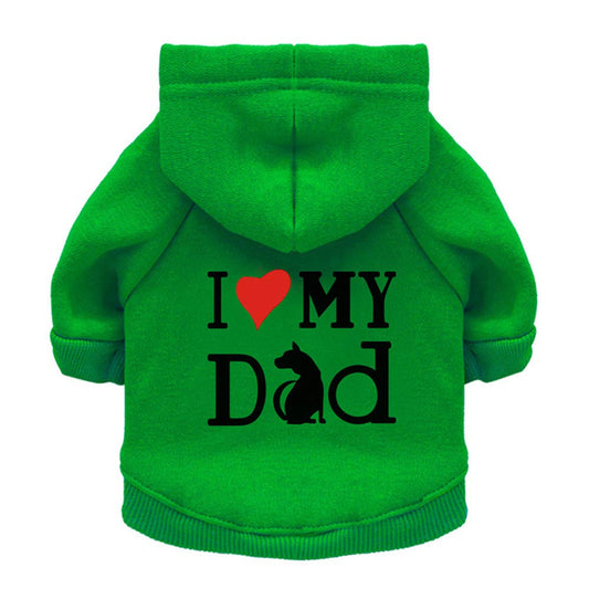 Pet Clothes Dog Hoodies Shirt I Love My Dad Puppy Sweatshirt for Small Dog Cat (M Green)