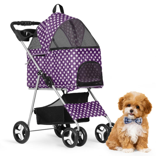 Athena collection Pet Stroller for Small/Medium Dogs and Cats3 in 1 Foldable Dog Stroller with Removable CarrierCat Stroller up to 33lbs(Pruple Polka Dots)