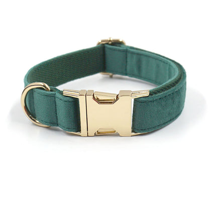 Green Velvet Dog Collar and Leash Set