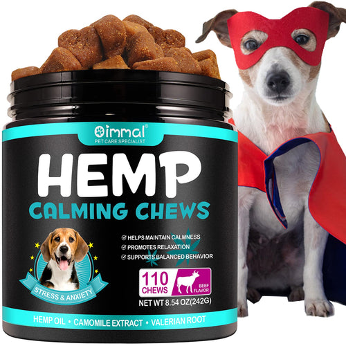 Calming Chews for Dogs 110PCS Hemp Calming Chews for Dogs Calming Dog Chews for Dog Anxiety Relief Hemp Calming Treats for Dogs Calming Aids for Dogs Traval-Thunder-Seperations (Beef Flavor)